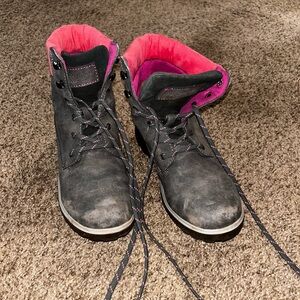 Black and Pink Lace-Up Boots